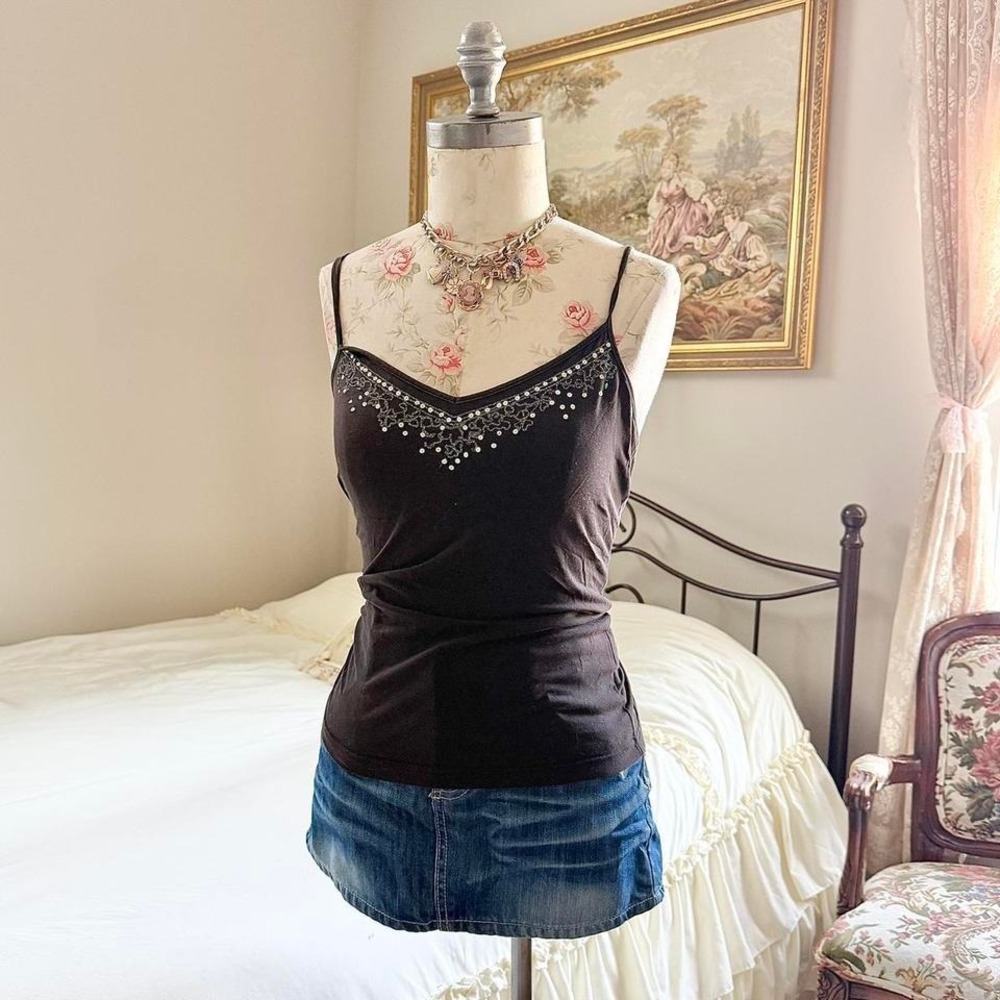 Black beaded cami Y2K Esprit black beaded cami size large